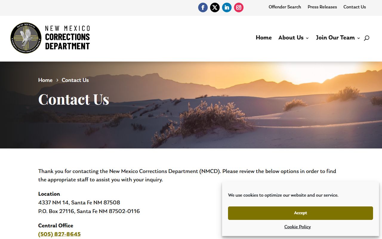 NMCD contact and records routing for New Mexico inmate records