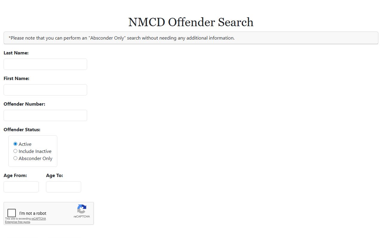 New Mexico inmate search NMCD offender search application