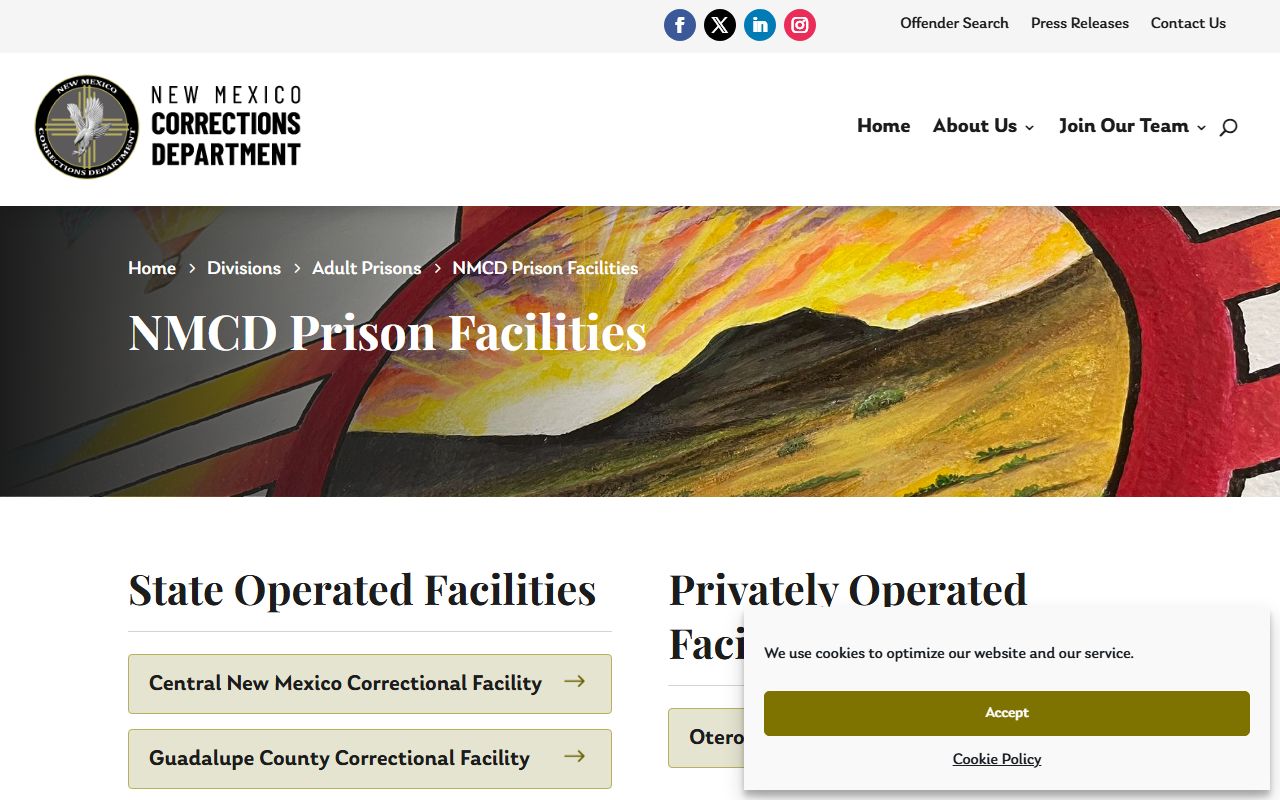 New Mexico NMCD prison facilities for inmate population trends